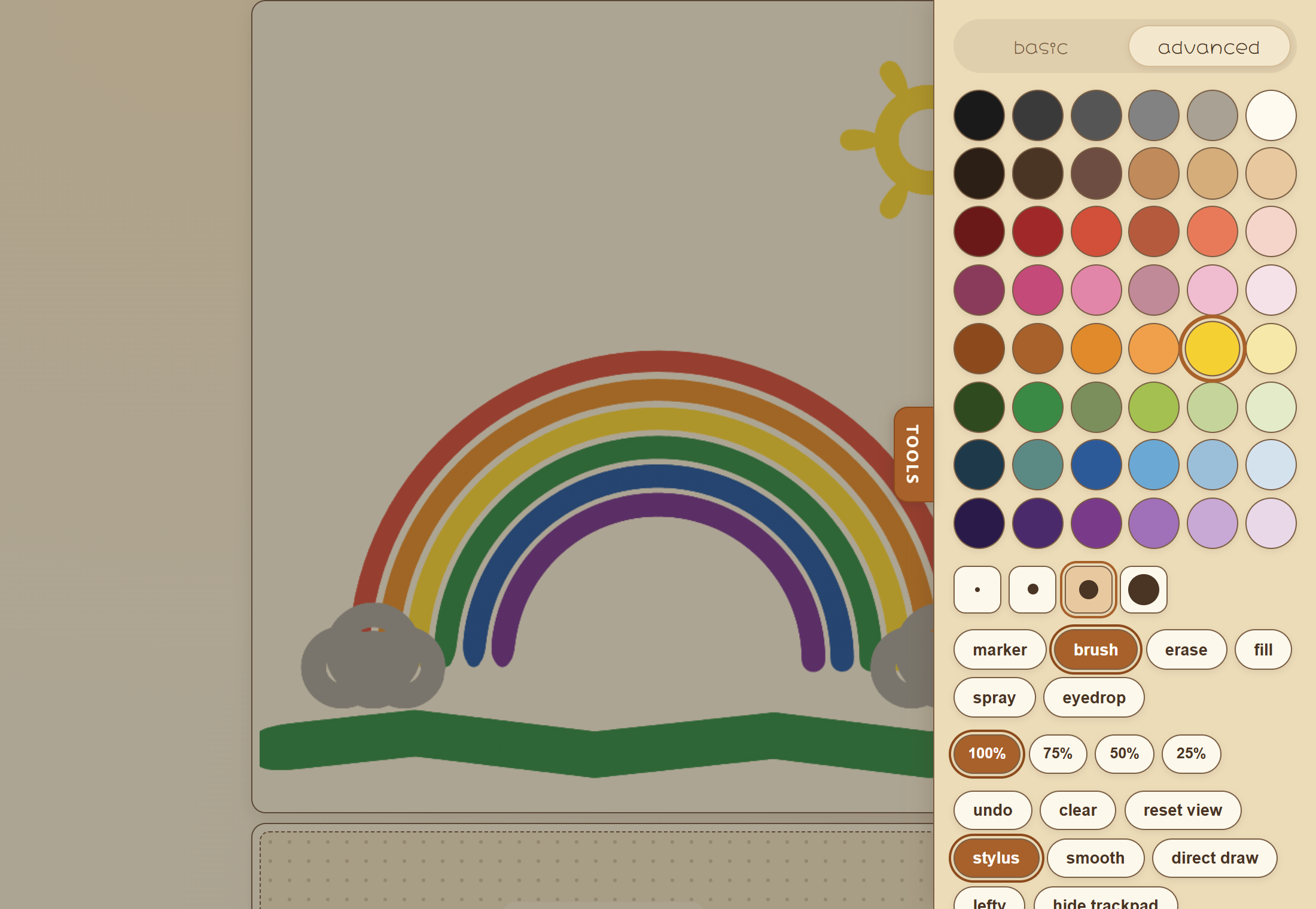Inkling's tool drawer open over the canvas